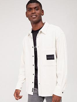 Calvin Klein Jeans Monogram Badge Knitted Shirt - Light Grey, Light Grey, Size M, Men