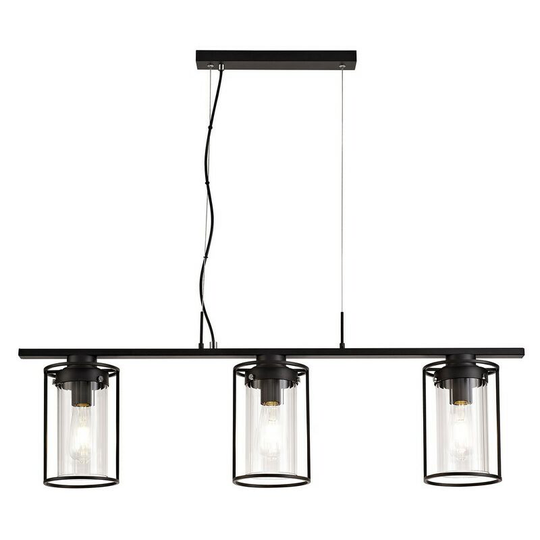 Luminosa Lighting - Linear Ceiling Pendant, 3 Light E27, Black, Clear Glass
