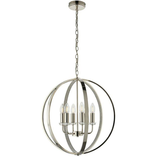 Endon Directory Lighting - Endon Ritz - 6 Light Ceiling Pendant Bright Nickel & Clear Faceted Acrylic, E14