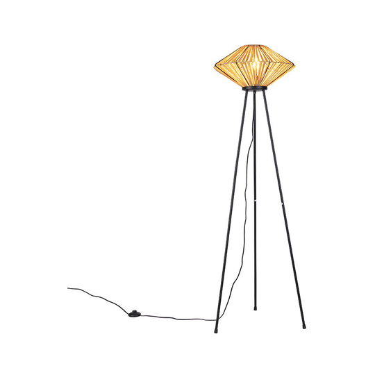 Qazqa - Oriental floor lamp tripod rattan - Straw - Naturel