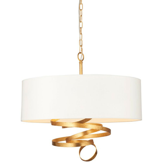 Merano Sanremo 3 Light Ceiling Pendant Gold Leaf & Ivory Cotton Fabric