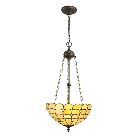 Luminosa Lighting - 3 Light Uplighter Ceiling Pendant E27 With 40cm Tiffany Shade, Beige, Clear Crystal, Aged Antique Brass