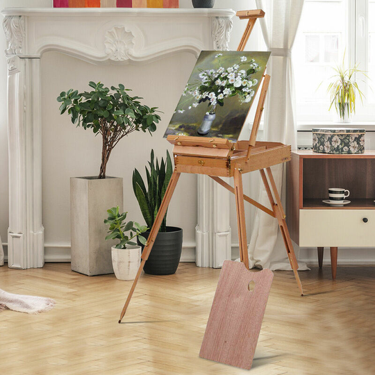Wooden Painting Easel Adjustable Art Tripod Stand w/ Sketch Box & Storage Shelf