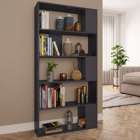 Devenirriche - Book Cabinet/Room Divider High Gloss Grey 80x24x159 cm Chipboard - Grey