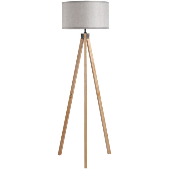 Wood Tripod Floor Lamp Home Lighting Elegant E27 Bulb Linen Shade Grey - Grey - Homcom