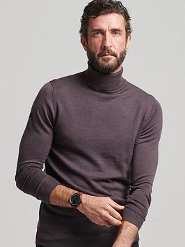 Superdry Studios Merino Roll Neck Jumper - Purple, Purple, Size M, Men