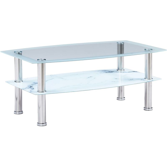 Coffee Table with Marble Look White 100x60x42 cm Tempered Glass Vidaxl White