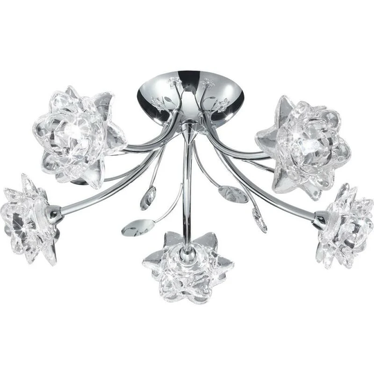 Searchlight Bellis - 5 Light Semi Flush Multi Arm Flower Design Ceiling Light Chrome and Glass, G9