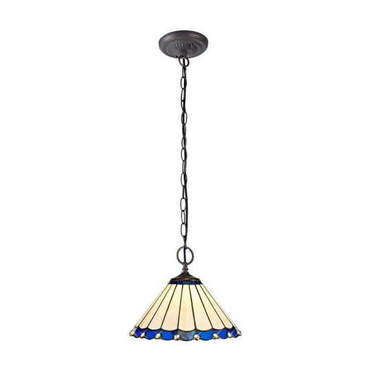 Luminosa Lighting - 2 Light Downlighter Ceiling Pendant E27 With 30cm Tiffany Shade, Blue, Crystal, Aged Antique Brass