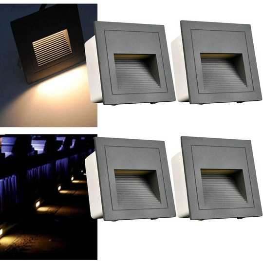 Aougo - Set of 4 3W led recessed wall lights for stair wall light, aluminum 230V warm white IP65 waterproof, recessed light fixtures gray housing