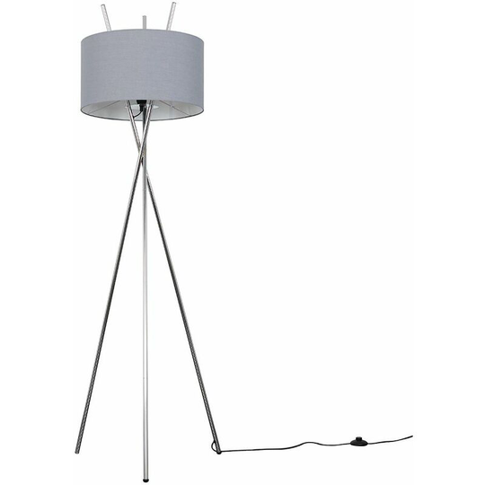 Tripod Floor Lamp Crawford Standard Light in Chrome with Cylinder Lampshade - Dark Grey + led Bulb