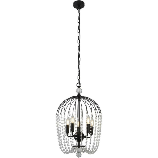 Searchlight Shower 5 Light Pendant, Black Finish, Metal, Clear Crystal
