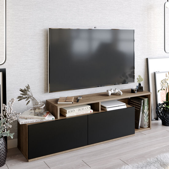 Decorotika - Nexera 120 cm Wide Modern tv Stand, tv Console, tv Unit, Medica centre, Multimedia Centre - Walnut and Black