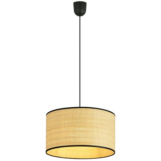 Emibig Aston Black Rattan Desing Cylindrical Pendant Ceiling Light with Brown Fabric Shades, 1x E27