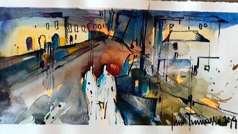 Modern Watercolor. 4 Spain Landscapes.