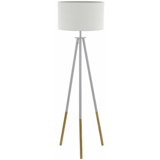 Loops - Tripod Floor Lamp Light Wood Leg & White Fabric Shade 1 x 60W E27 Bulb