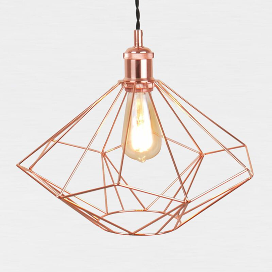 Copper Geometric Pendant Light Fitting - Matt black and polished copper plate