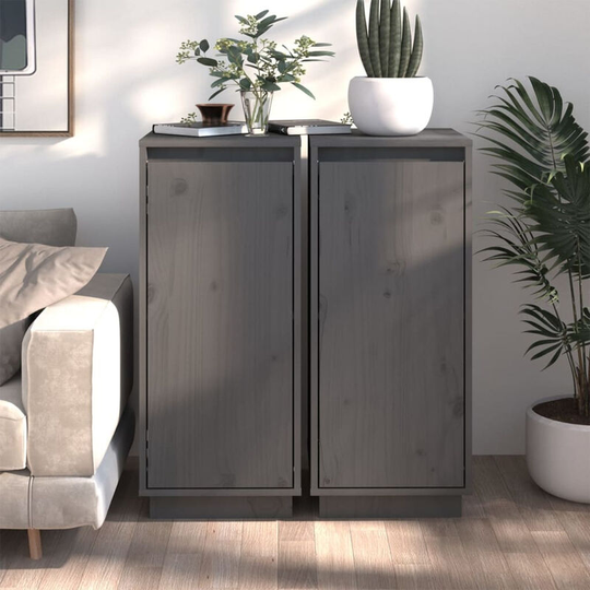 Sideboards 2 pcs Grey 31.5x34x75 cm Solid Wood Pine