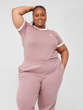 adidas Originals 3 Stripes Tee (Plus Size) - Light Red, Light Red, Size 3X, Women