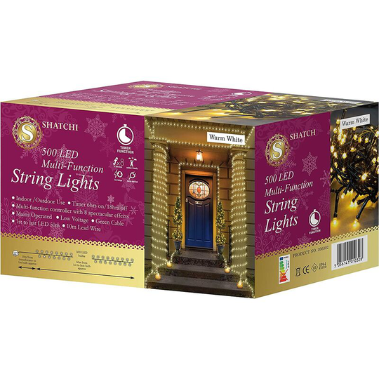 500 Warm White LEDs Multifunction Timer Outdoor String Fairy Lights 50M - Natural