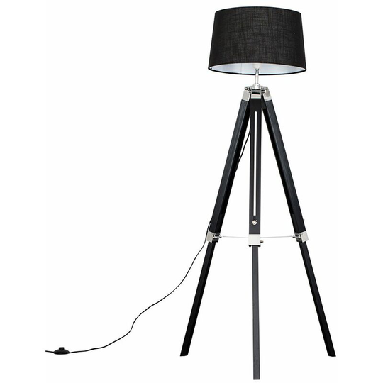 Clipper Tripod Floor Lamp in Black Wood with Doretta Shade - Black - No Bulb