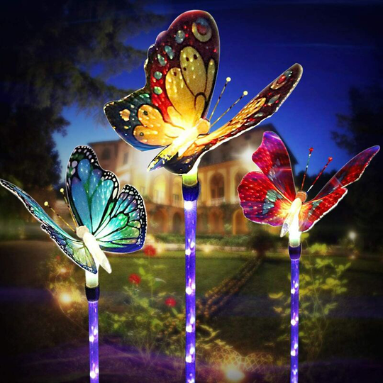 Aougo - Outdoor Solar Garden Lights, 3 Pieces Multicolor Changing led Butterfly Solar Stake Lights,Solar Light for Garden, Fence, Patio, Deck, Yard,