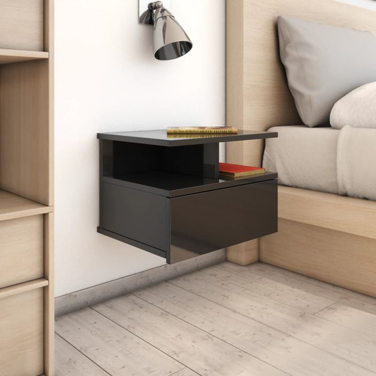 Floating Nightstand High Gloss Black 40x31x27 cm Chipboard VD31448 - Hommoo